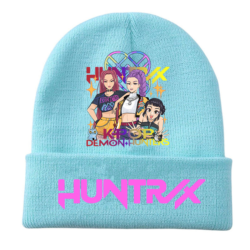 K-Pop Demon Hunters Anime Beanie, Fashion Knitted Cuffed Hat with Print, Outdoor Adult Winter Cap