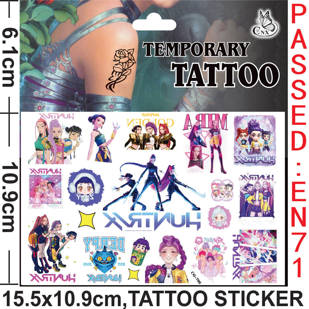 K-Pop Demon Hunters Cartoon Temporary Tattoo Stickers for Kids, Boys & Girls Water Transfer Tattoos