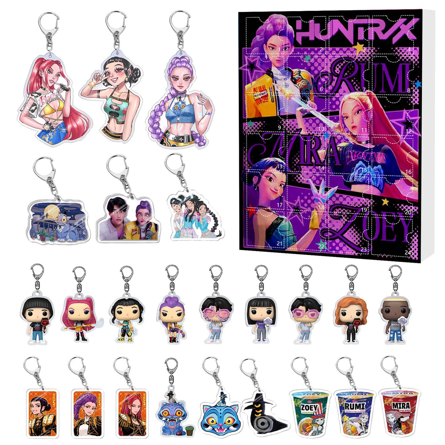 K-Pop Demon Hunters Christmas Advent Calendar Blind Box – Acrylic Car Keychain Ornament
