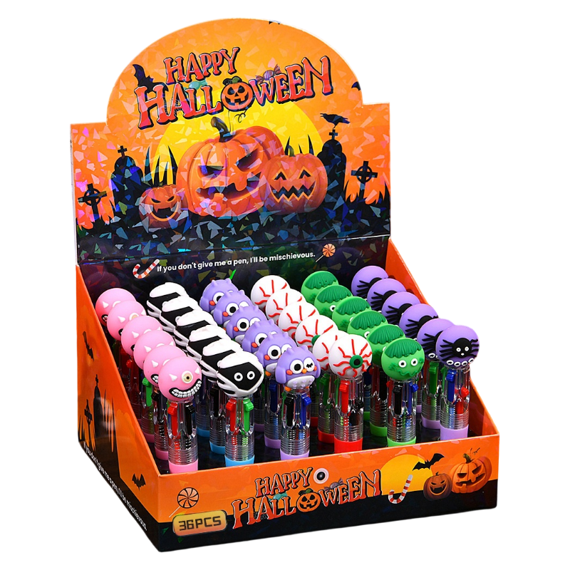 Halloween Mini 4-Color Retractable Ballpoint Spooky Character Pens 36-Piece Display Box