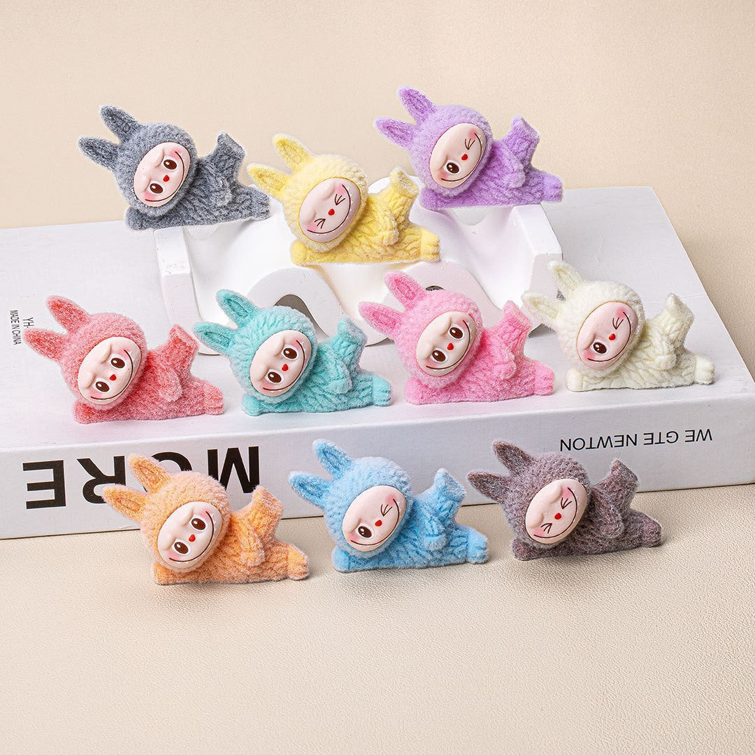 Labubu Flocked Glow-in-the-Dark Mini Figurine Car Decoration DIY Collectible Toy Accessory