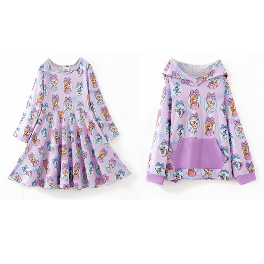 Girls 2025 Fall Kpop Demon Hunter Purple Dress & Hoodies