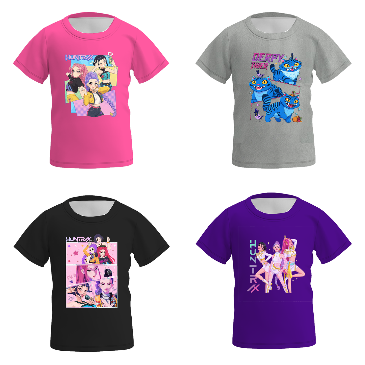 Girls Kpop Demon Hunter Print Soft Cute Short Sleeves Top