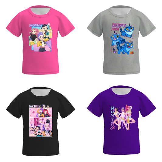 Girls Kpop Demon Hunter Print Soft Cute Short Sleeves Top