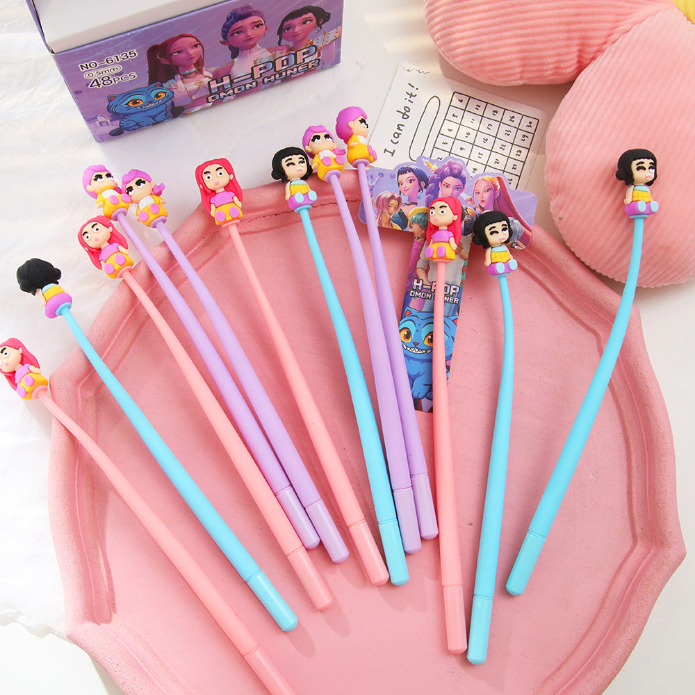 K-POP Huntr Shaker Gel Pen – Cute Silicone Character Neutral Pen for School & Office