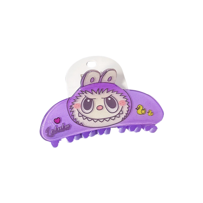 Colorful Dopamine Labubu Cartoon Hair Claw – Cute Printed Kids Hair Clip, Back Bun Shark Clip