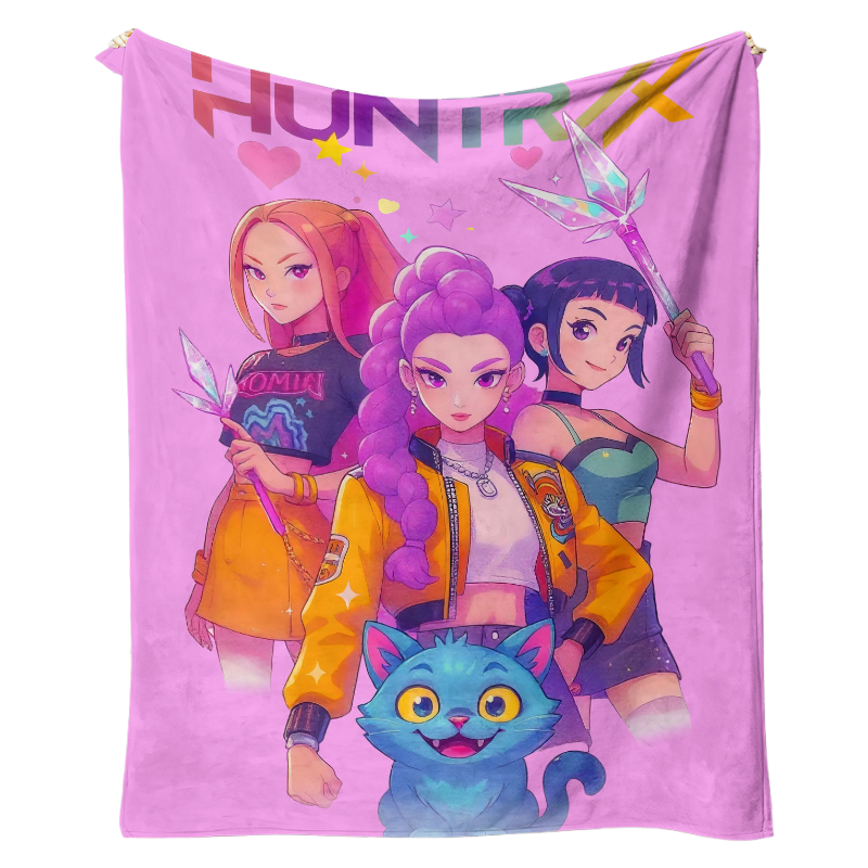 Kpop Demon Hunters Saja Boys Plush Throw Blanket, Flannel Nap Blanket for Sofa or Bed
