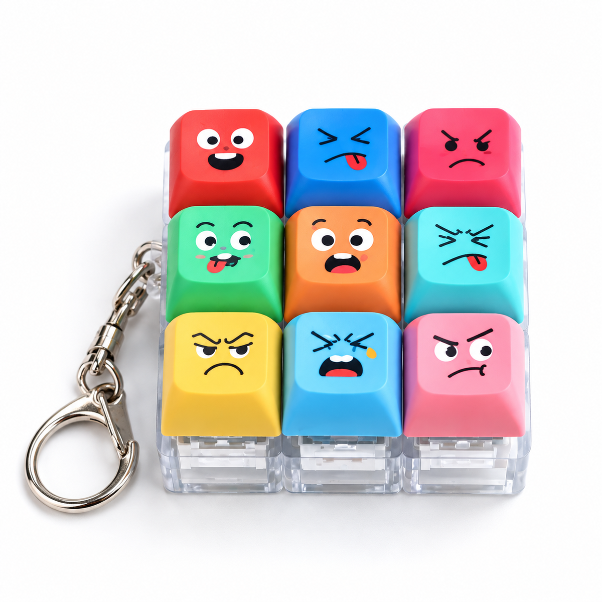 Funny Face Keyboard Keycap Fidget Keychain – 2/3/4/6/9-Key Clicker Stress Relief Toy Bag Charm