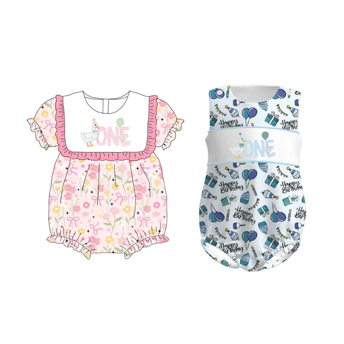 Baby Girls/Boys Silly Goose "One" Embroidered Bubbles Romper