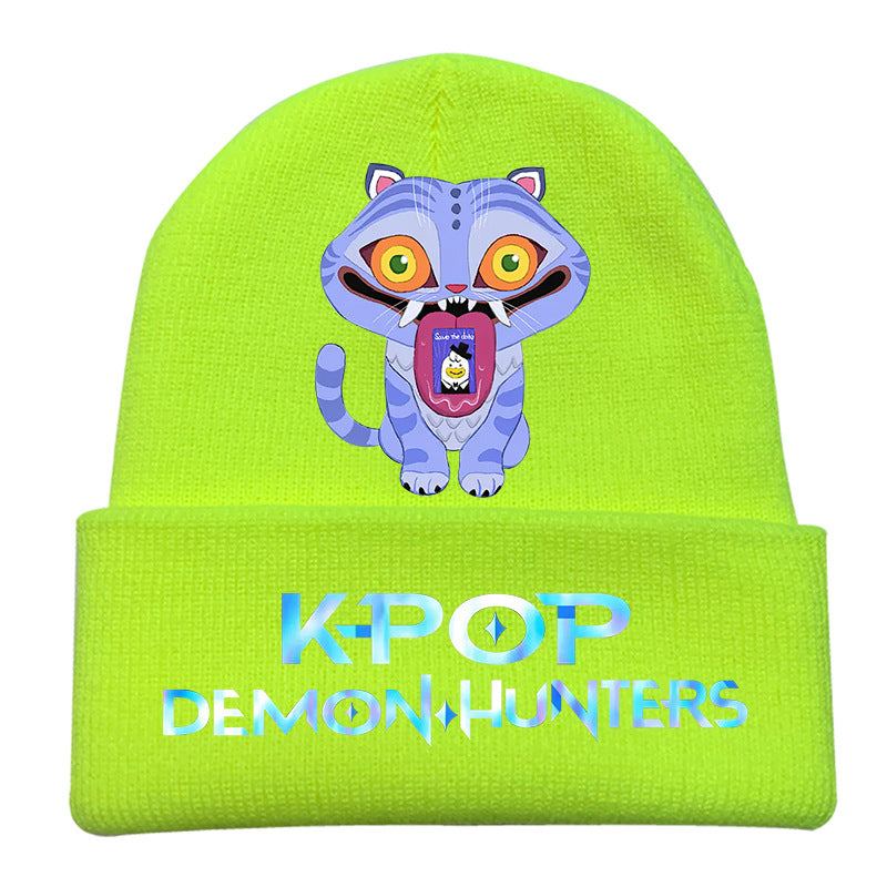 K-Pop Demon Hunters Anime Beanie, Fashion Knitted Cuffed Hat with Print, Outdoor Adult Winter Cap