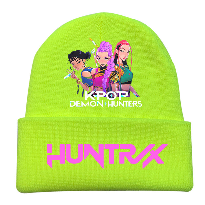 K-Pop Demon Hunters Anime Beanie, Fashion Knitted Cuffed Hat with Print, Outdoor Adult Winter Cap