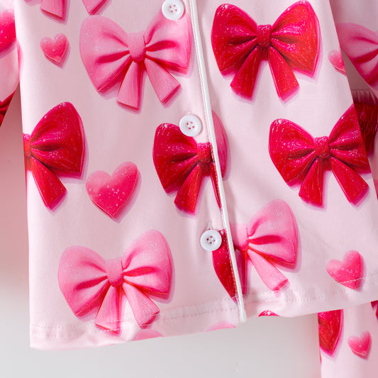 2026 Spring Valentine's Day Red Pink Bow Pajamas Set