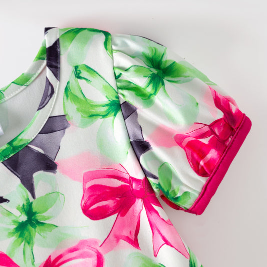 2026 Spring St.Patrick's Day Bow Short Sleeves Twirl Dress