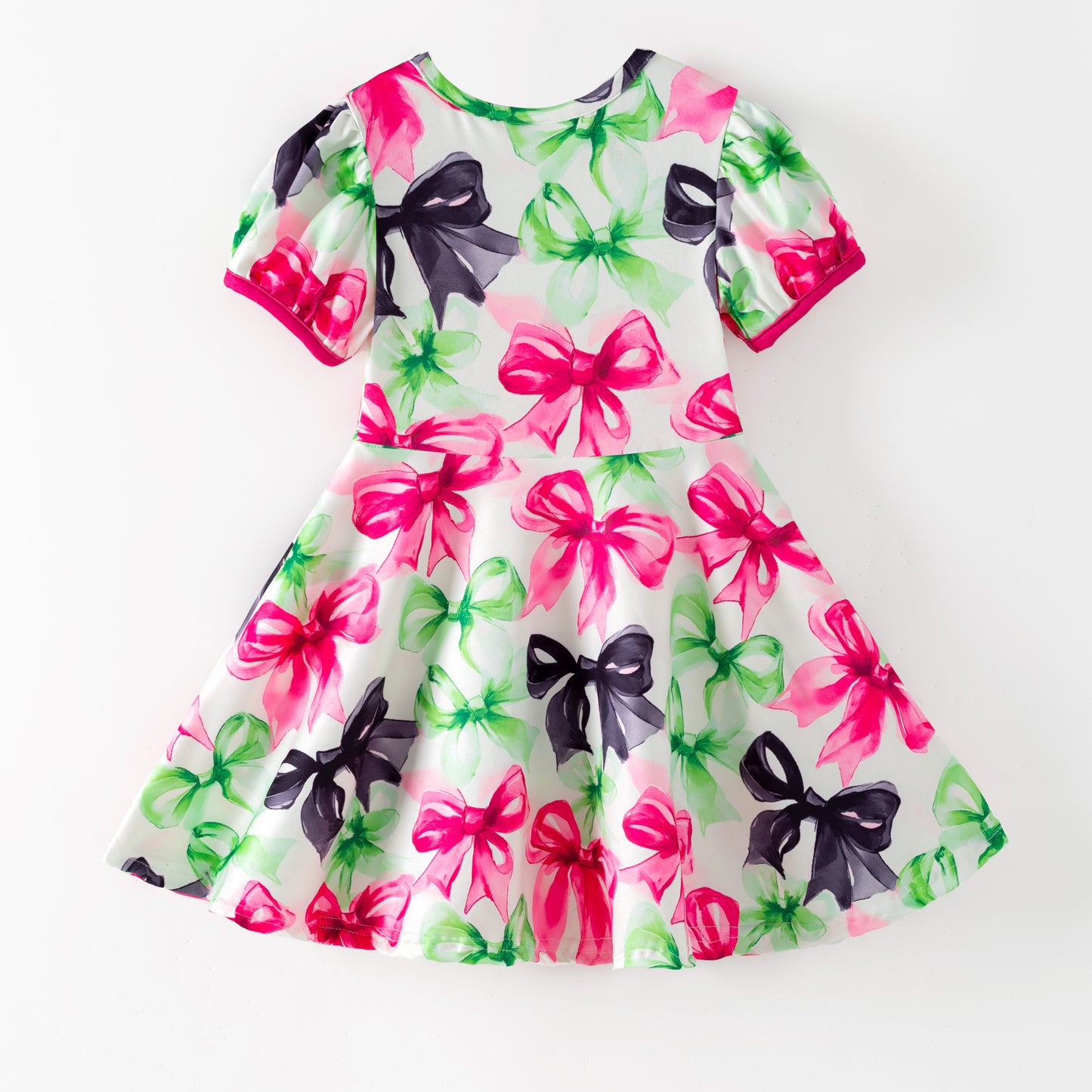 2026 Spring St.Patrick's Day Bow Short Sleeves Twirl Dress