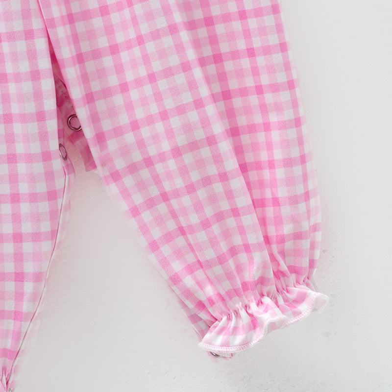 Baby Girls Christmas Pink Plaid Santa Smock Embroidery Romper