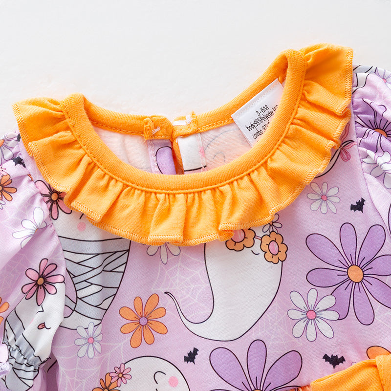 Baby Girls Purple Orange Ghost Halloween Bubble Romper