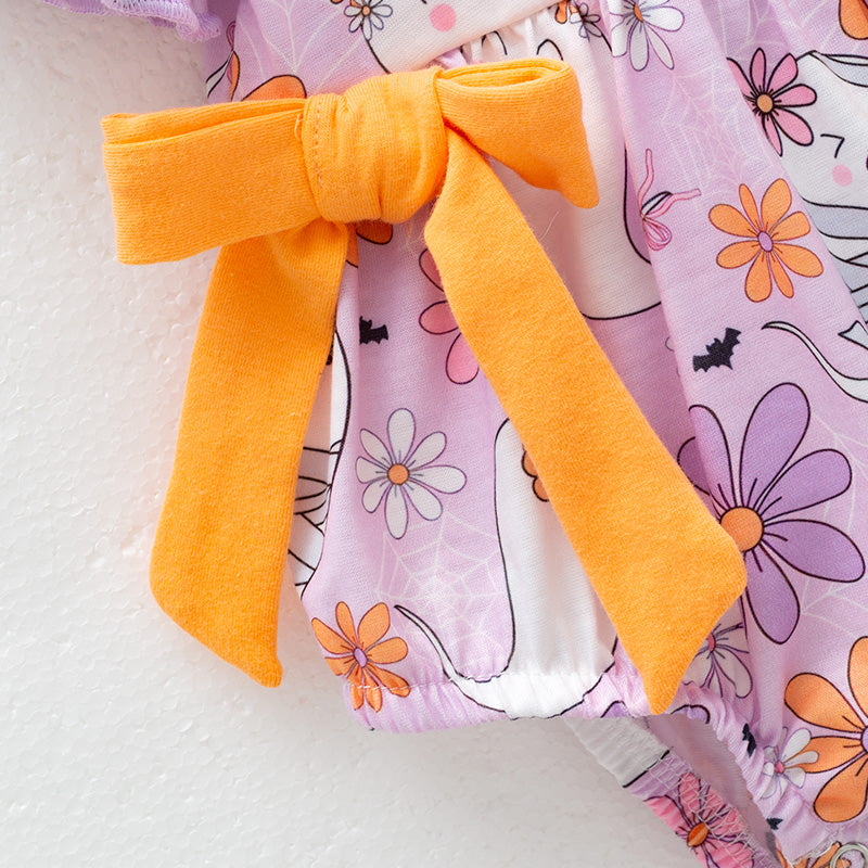 Baby Girls Purple Orange Ghost Halloween Bubble Romper