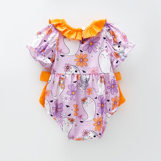 Baby Girls Purple Orange Ghost Halloween Bubble Romper