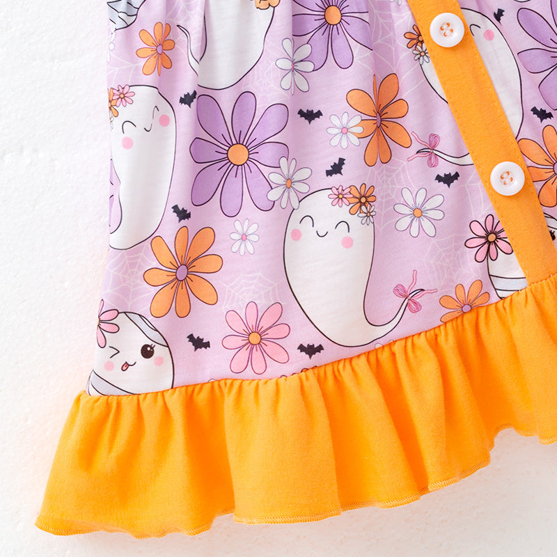 Girls Purple Orange Ghost Halloween Sleeveless Pant Set