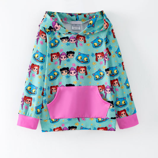 Winter Kpop Demon Hunter Print Long Sleeves Pocket Hoodies For Kids