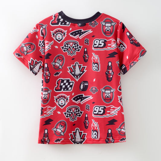 Boys Fall Red Black Pocket Short Sleeves Polo Shirt