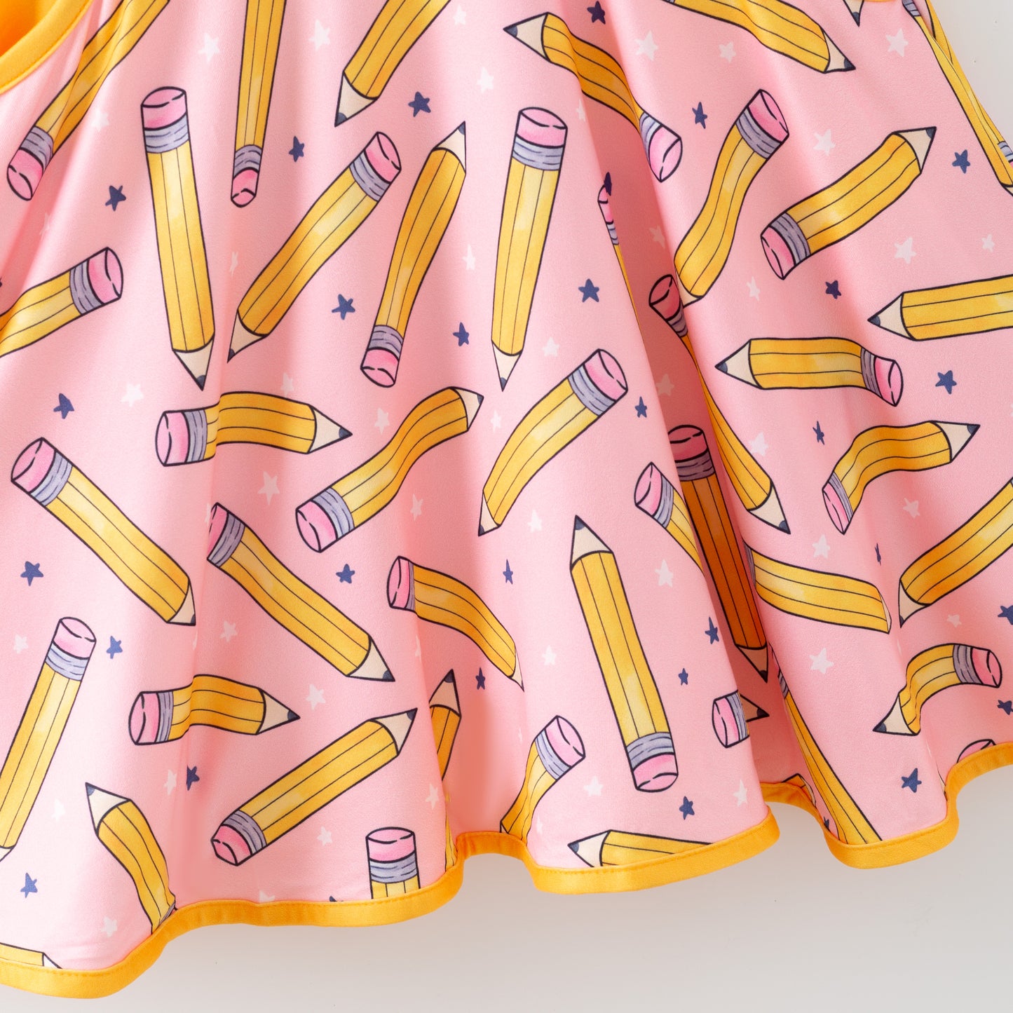 Girls Summer Back To School Pink Yellow Pencil Pocket Dress