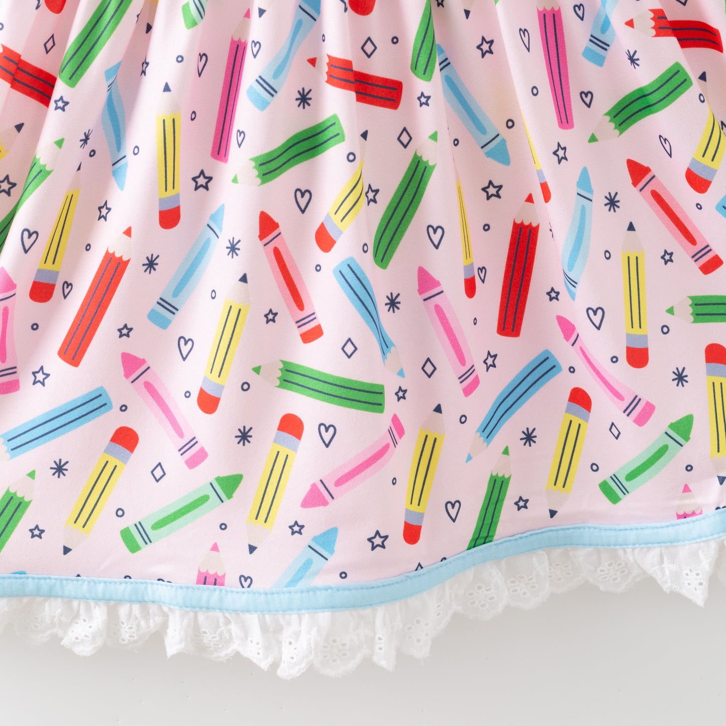 Girls Summer Colorful Crayon Back To School Lace Ruffled Dress