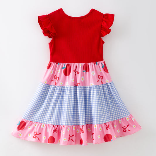 Girls Summer Red Blue Apple Back To School Dress