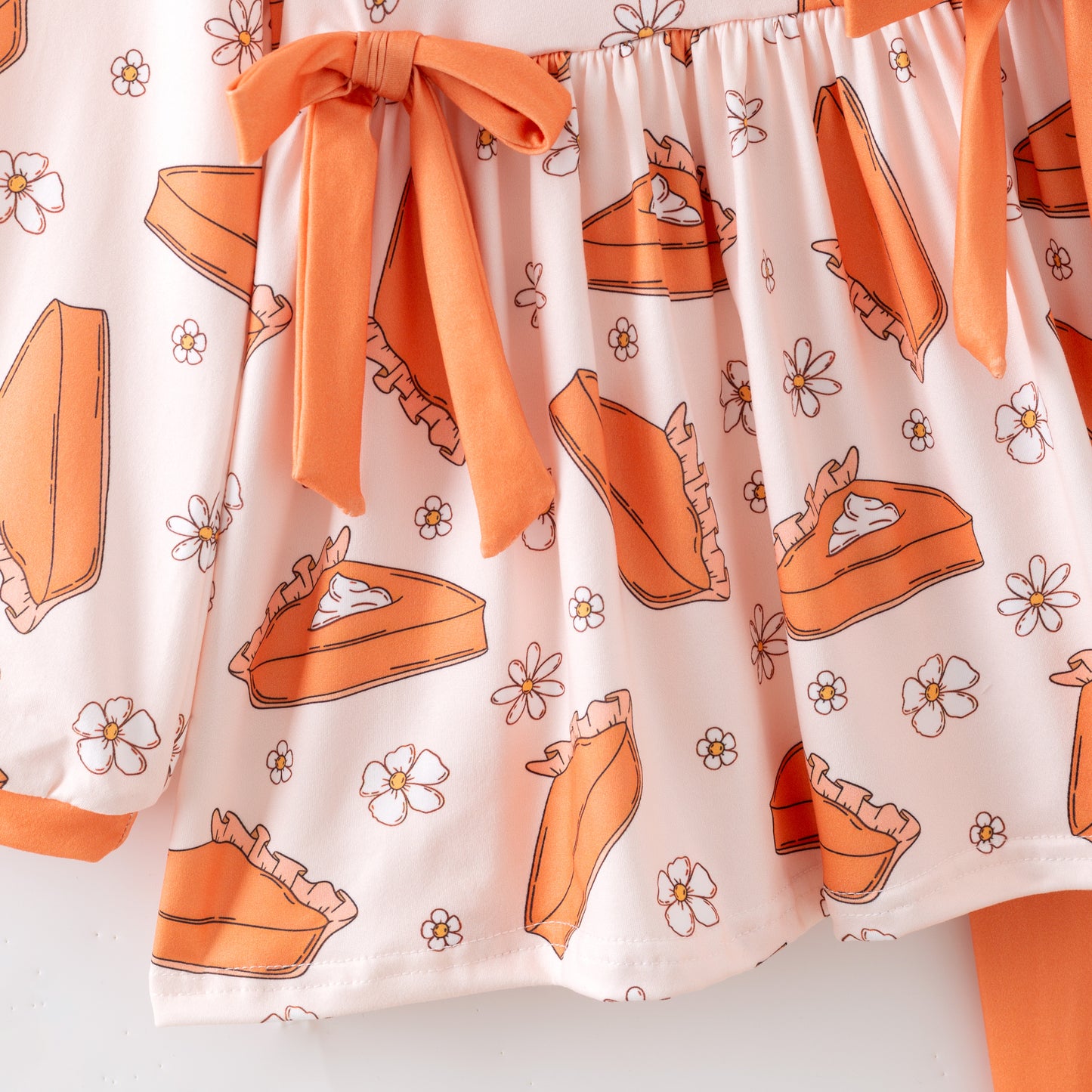 Girls Fall Thanksgiving 2-Pieces Orange Bow Long Sleeves Pant Set