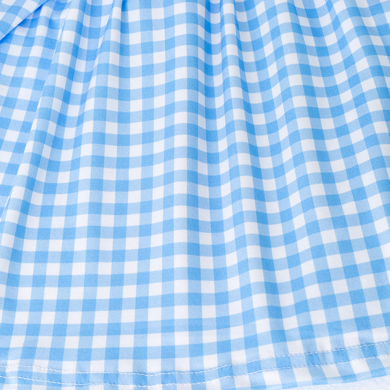 Girls Christmas Santa Cookies Embroidery Smock Blue Plaid Dress