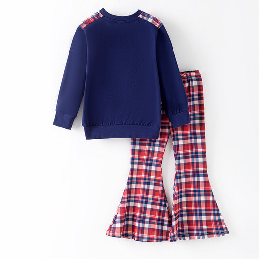 Girls Christmas Pant Set– Santa Claus Embroidery Top & Pant