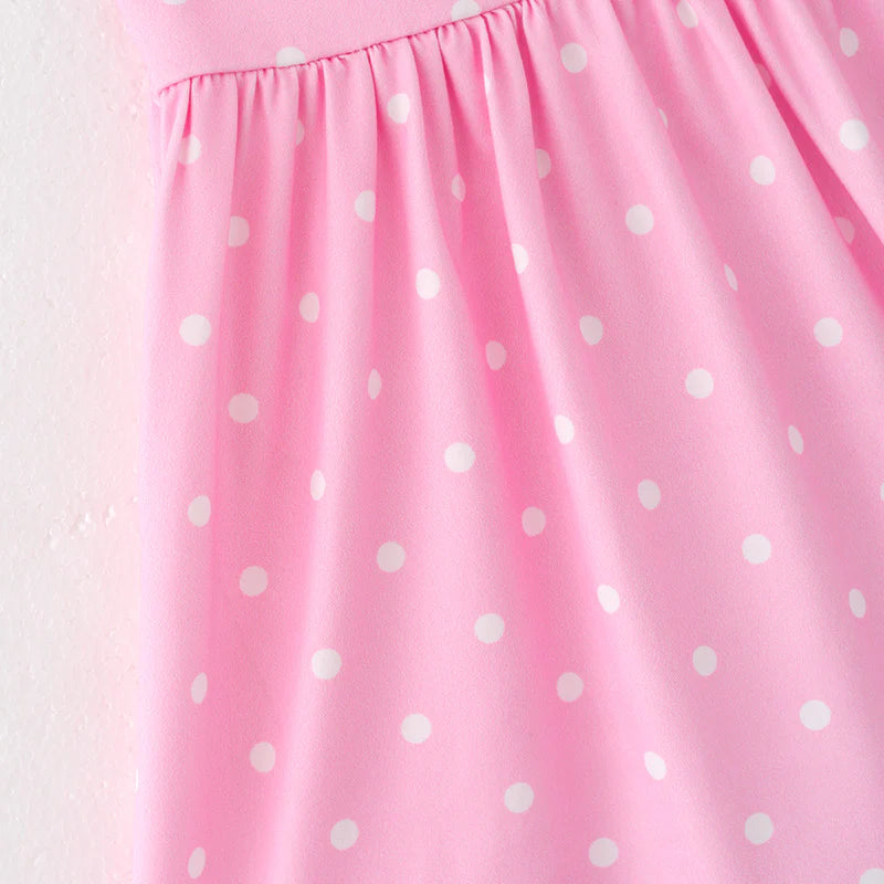 Girls Summer Cow Applique Pink Farm Dress