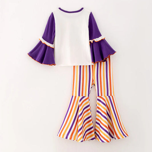 Girls Halloween LET'S GO GHOULS Stripes Bell Pant Set