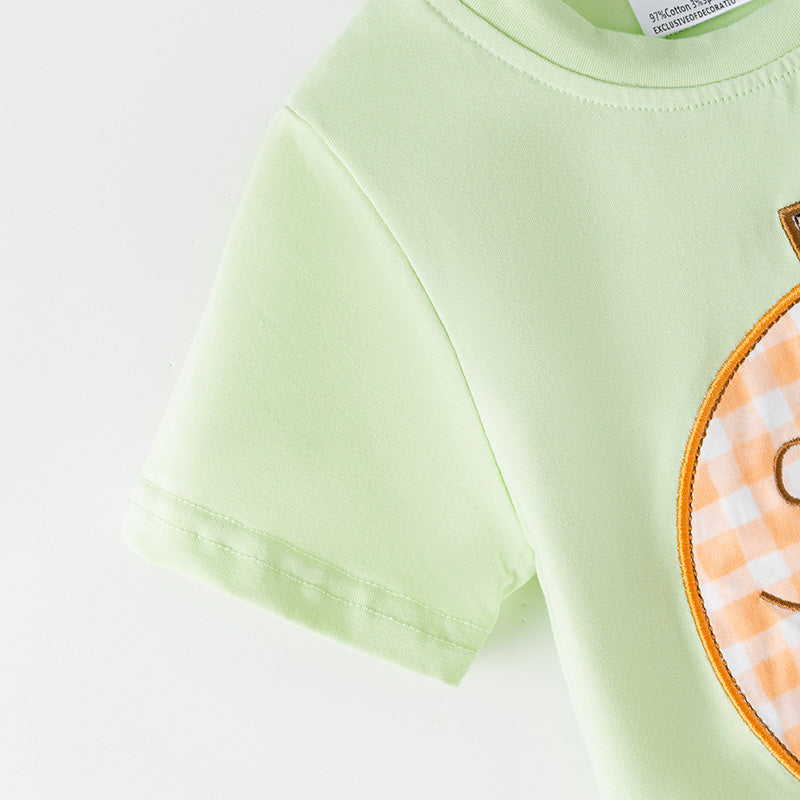 Boys Halloween 2 Pieces Outfit-Pumpkin Embroidery Top & Orange Plaid Pant