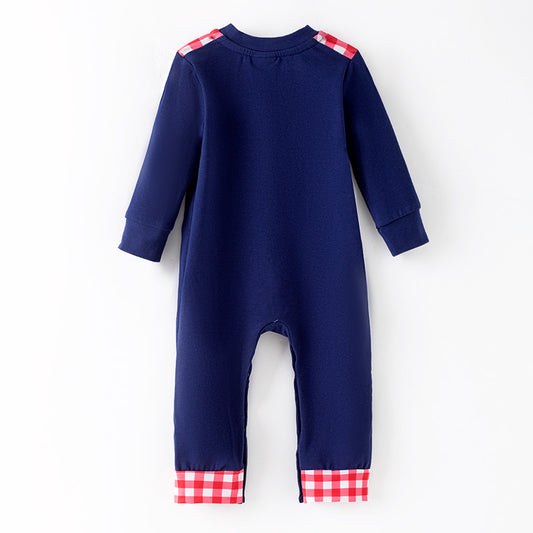 Baby Boys Blue Christmas Milk Santa Cookies Embroidery Romper