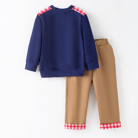 Boys 2 Pieces Christmas Santa Embroidery Boutique Pant Set