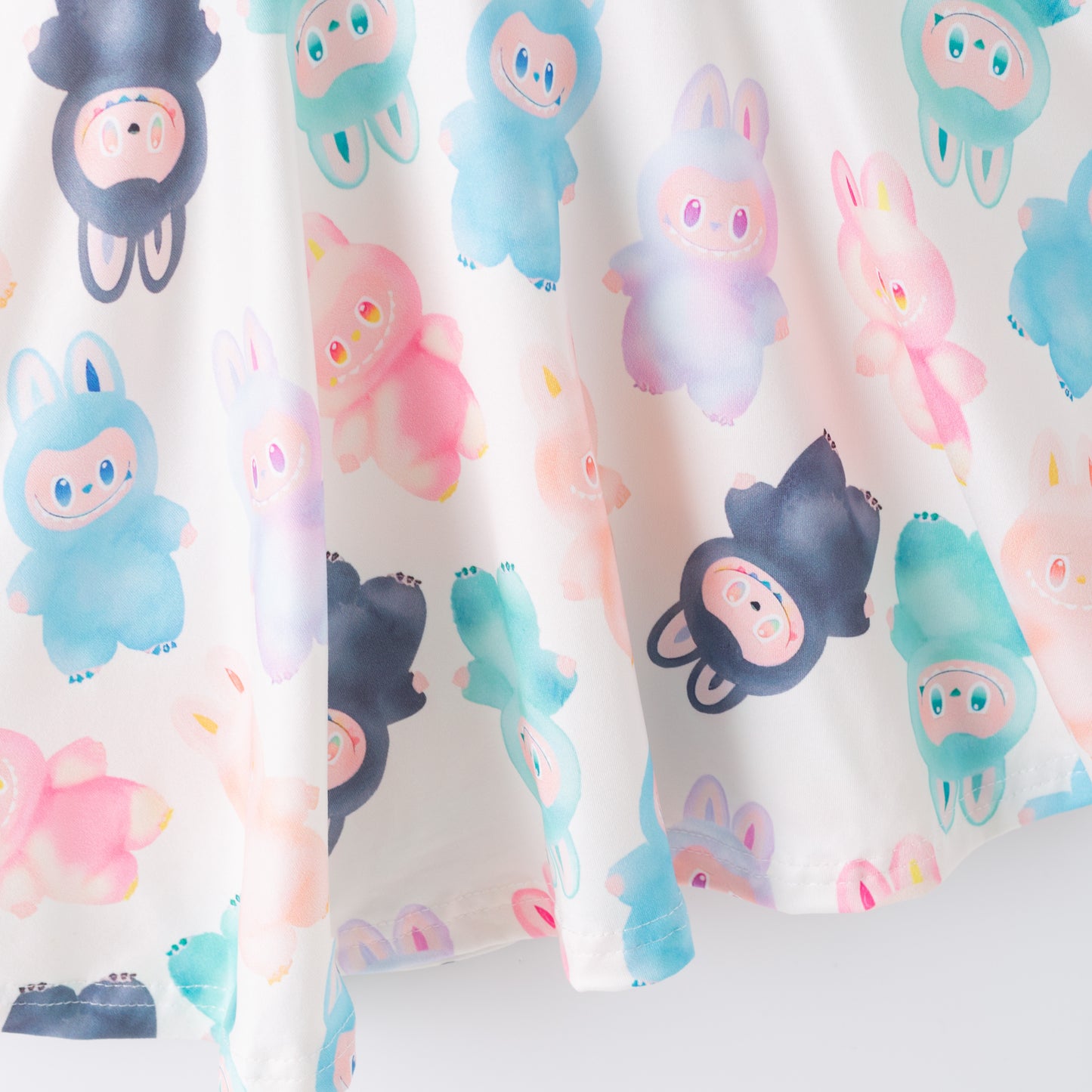 Girls Summer Labubu Print Cute Cartoon Twirl Dress