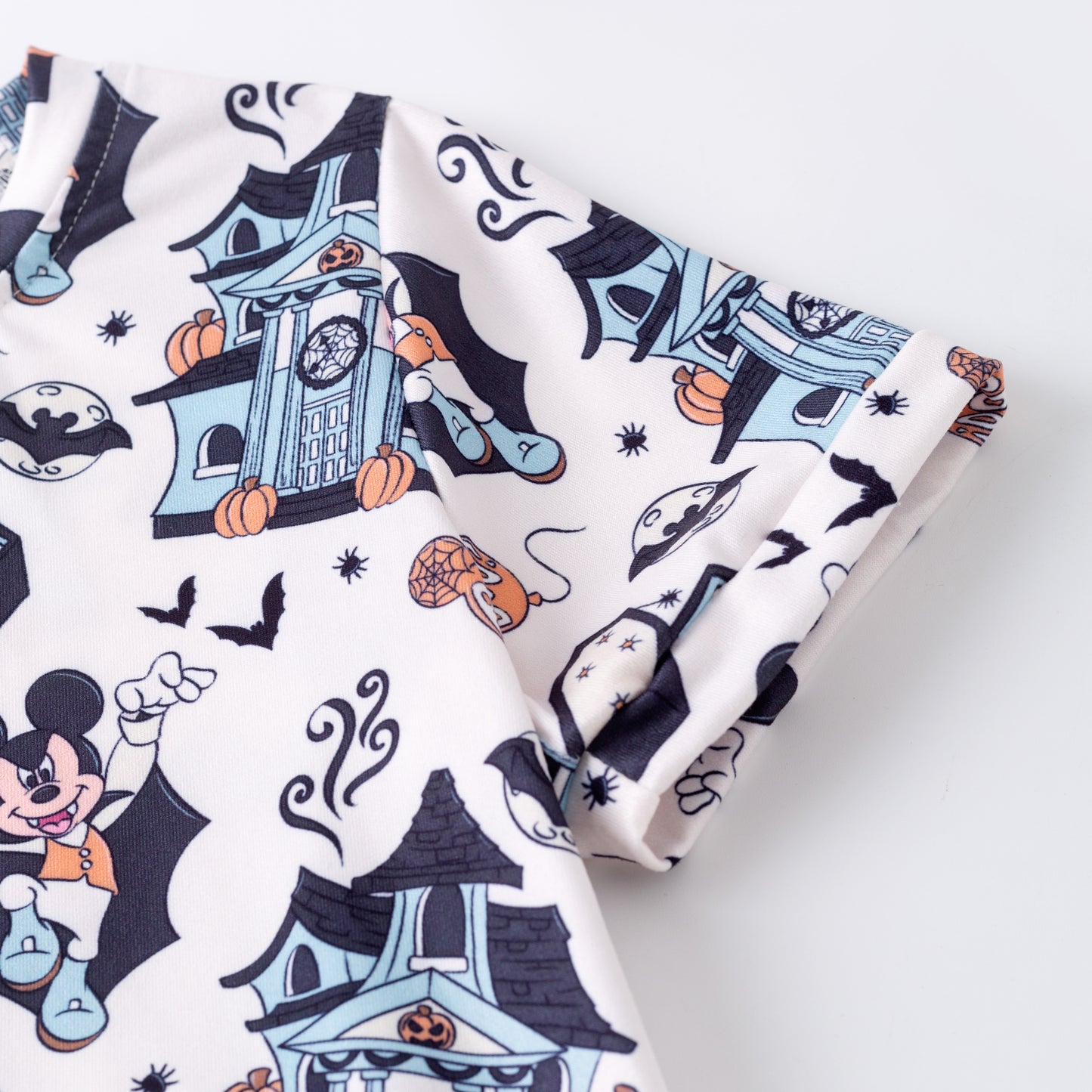 Boys Halloween Pumpkin Mouse Print Blue Short Sleeves Top