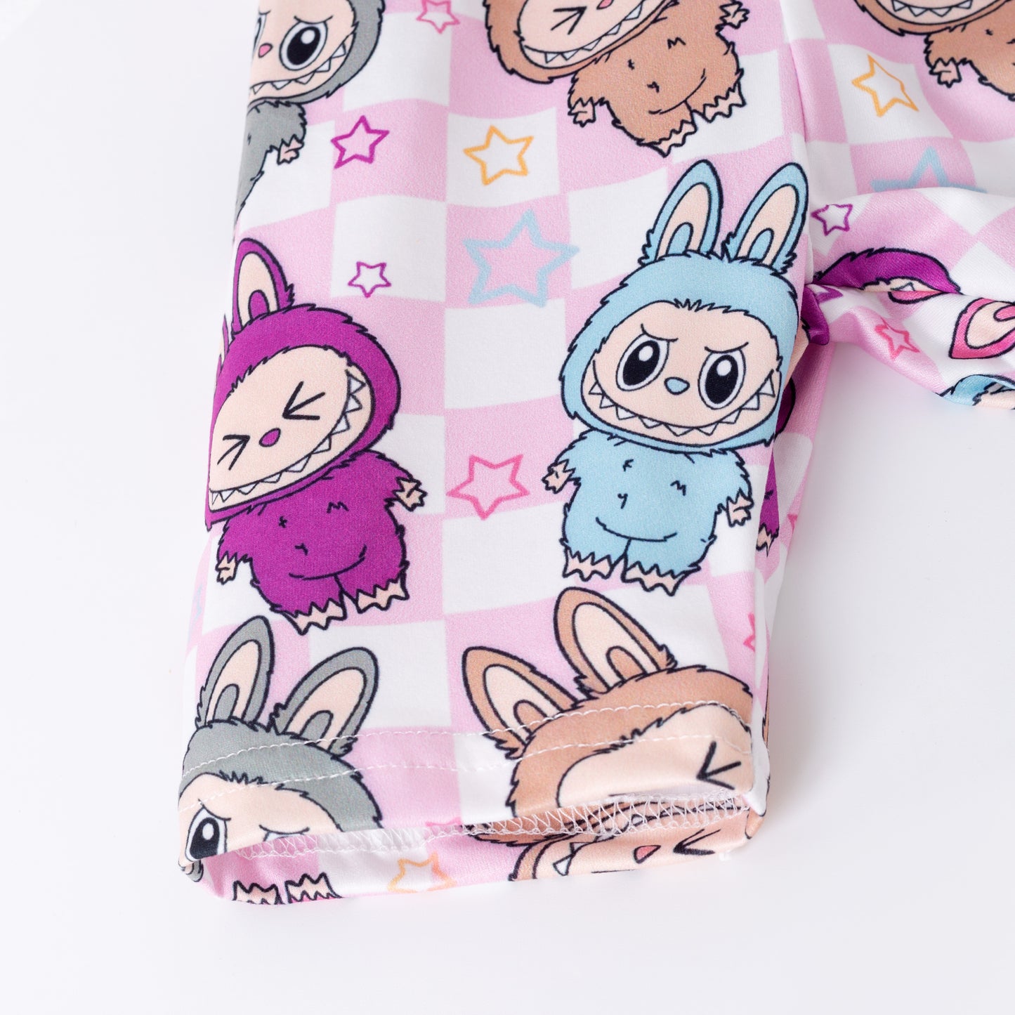Girls 2 Pieces Labubu Pink Plaid Short Set