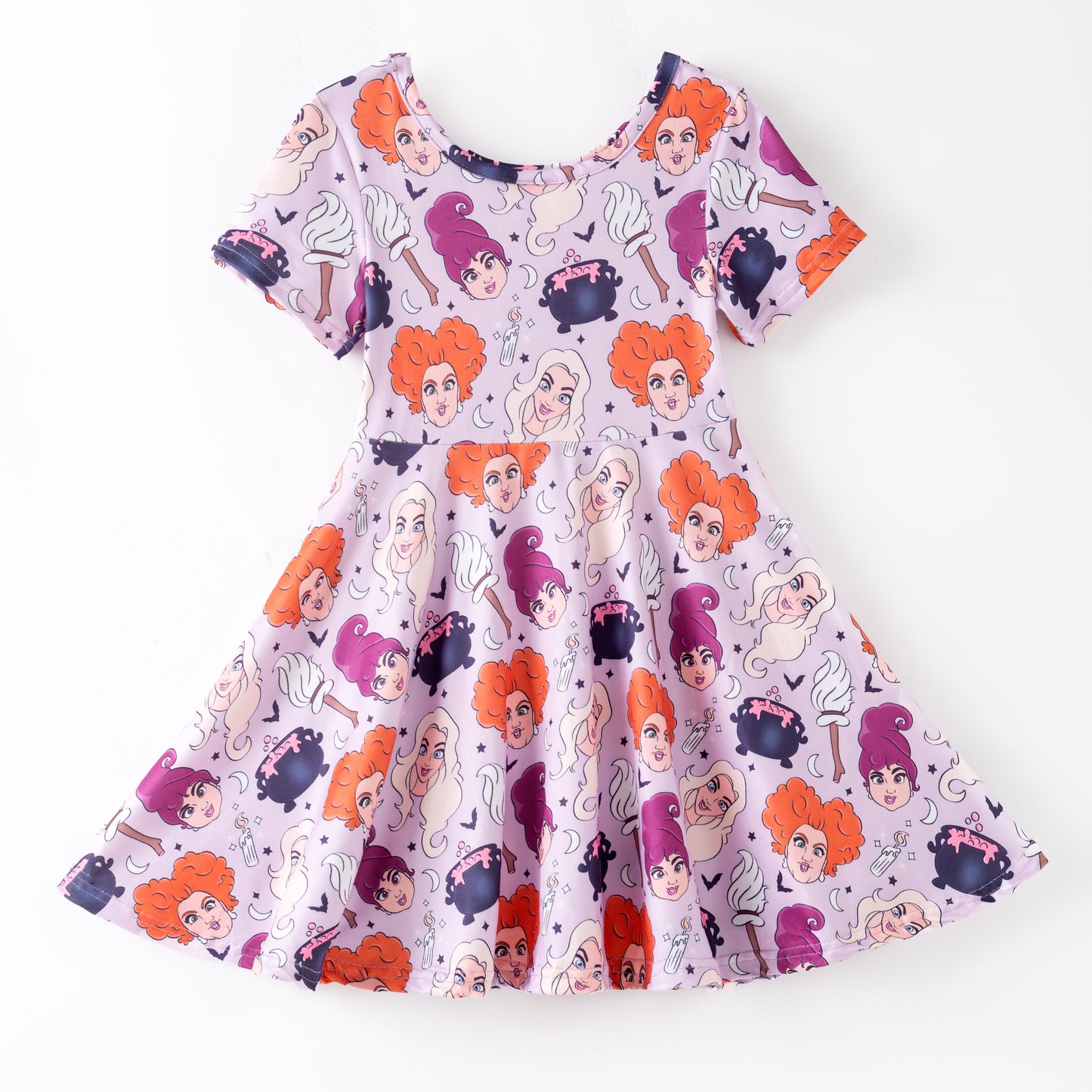 Girls Fall Halloween Witch Purple Print Cute Twirl Dress