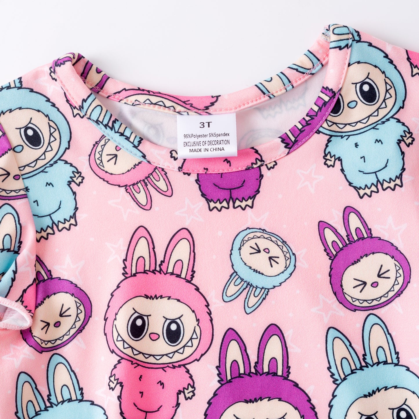 Girls 2 Pieces Pink Blue Labubu Print Top & Athletic Skirt Set