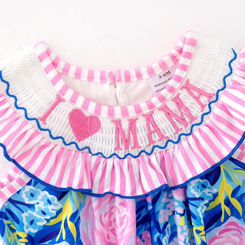 Baby Toddler Summer "I LOVE MAMA" Smocking Bubble Romper