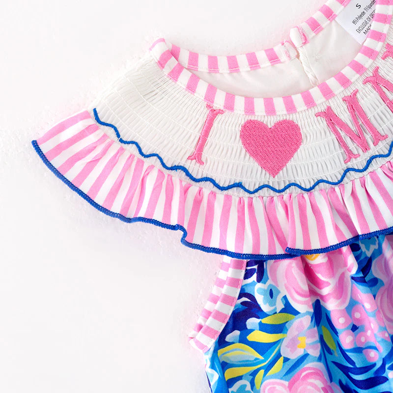 Girls Summer “I LOVE MAMA” Smocking Embroidered Dress