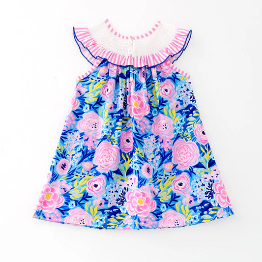 Girls Summer “I LOVE MAMA” Smocking Embroidered Dress