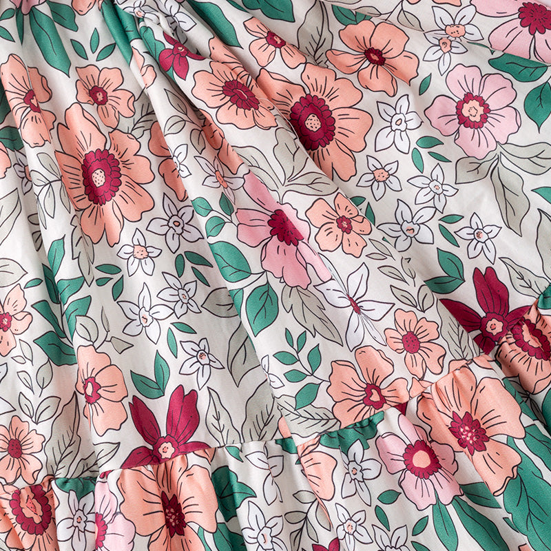 Women Adult Fall Pink Green Floral Maxi Dress