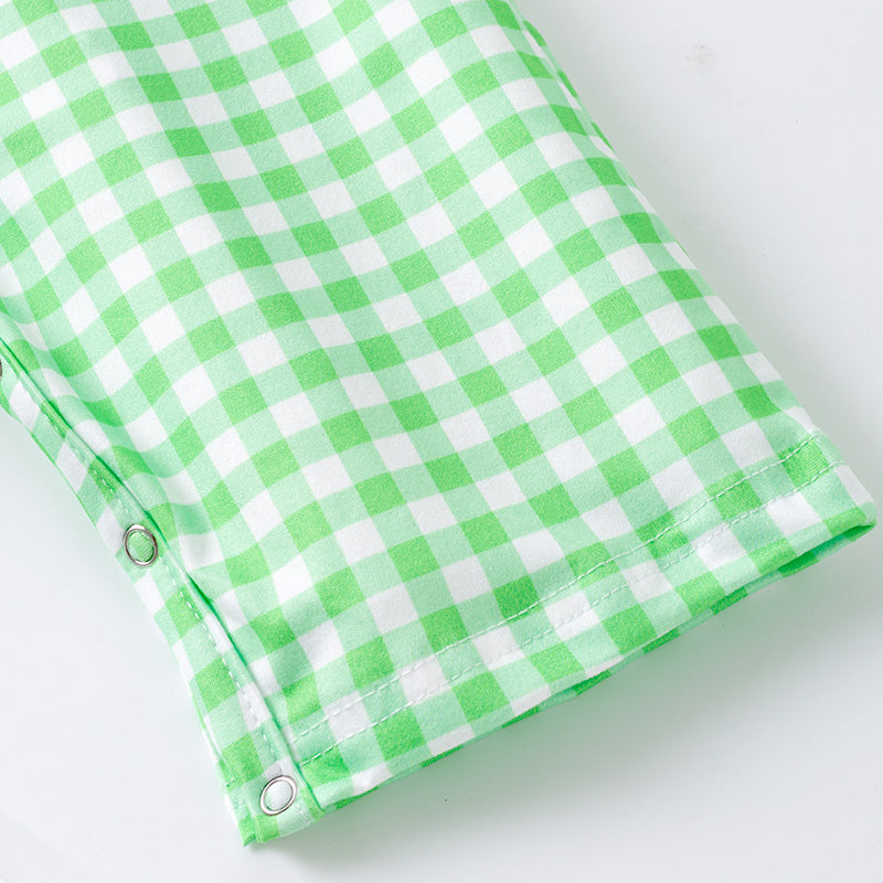 Baby Boys Christmas Green Plaid Cartoon Embroidery Smock Romper
