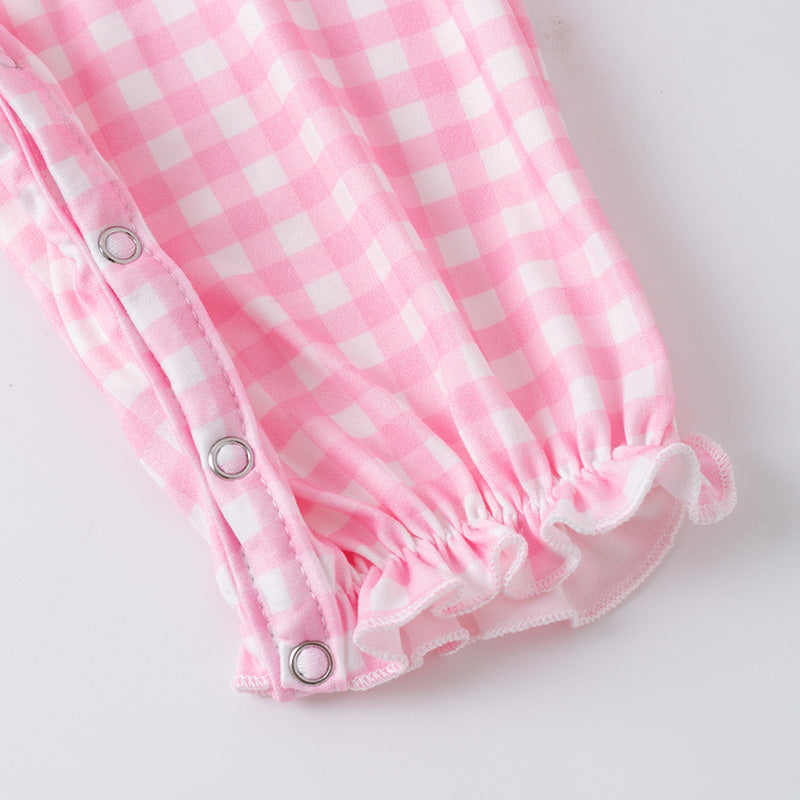 Baby Girls Christmas Pink Plaid Cartoon Embroidery Smock Romper