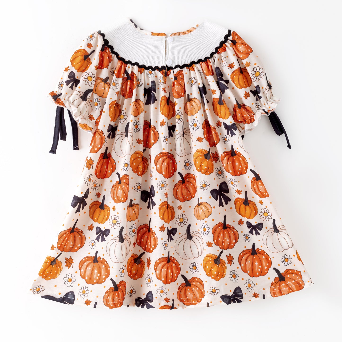 Girls Halloween MAMA'S PUMPKIN Embroidery Smocked Dress