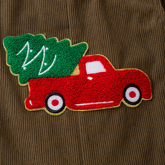 2 Pieces Boy Christmas Embroidery Long Sleeves Top Romper Set