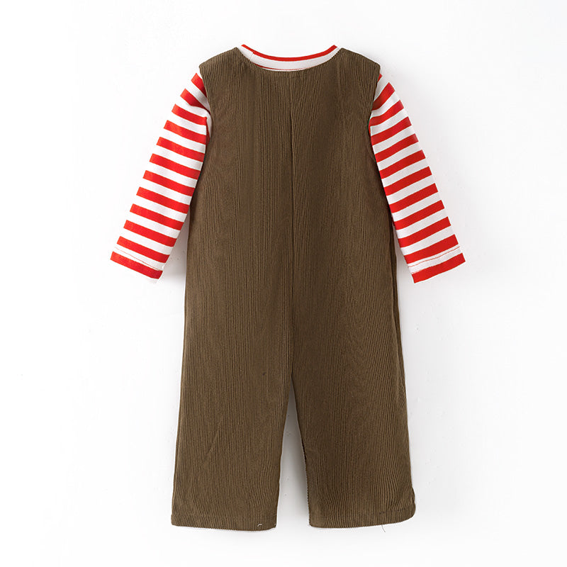 2 Pieces Boy Christmas Embroidery Long Sleeves Top Romper Set